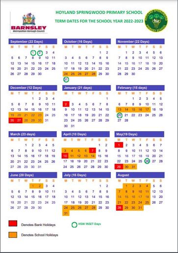 Term Dates for 2022-2023 - Hoyland Springwood Primary School